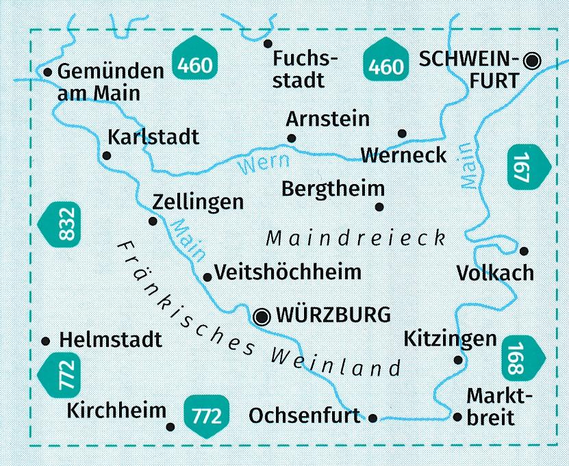 Carte de randonnée n° 166 - Würzburg, Maindreieck, Schweinfurt, Fränkisches Weinland (Allemagne) | Kompass carte pliée Kompass 