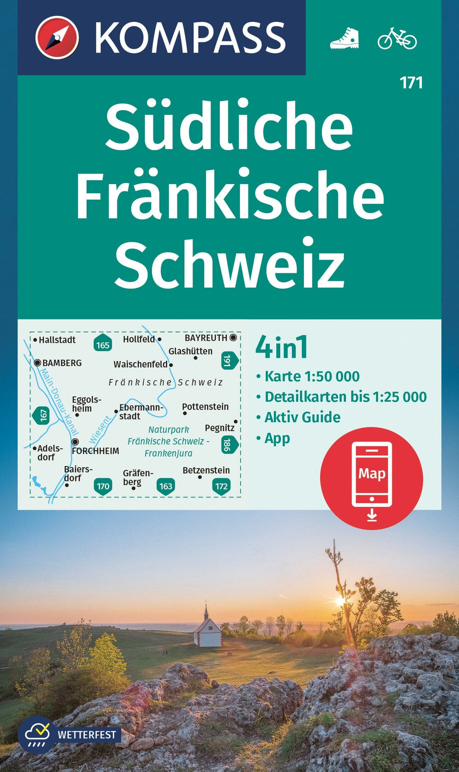 Carte de randonnée n° 171 - Suisse franconienne Sud / Südliche Fränkische Schweiz (Bavière, Allemagne) | Kompass carte pliée Kompass 