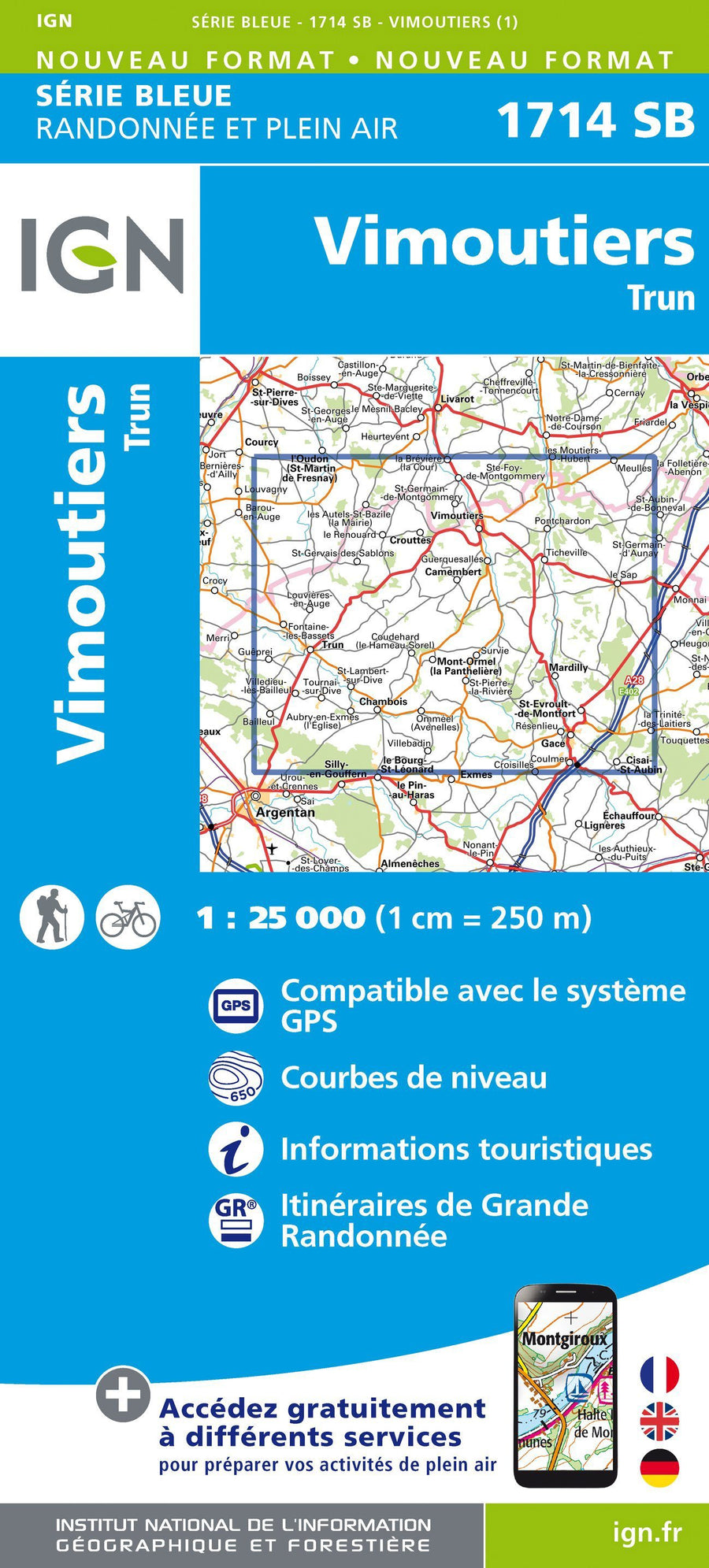 Carte de randonnée n° 1714 - Vimoutiers, Trun | IGN - Série Bleue carte pliée IGN 