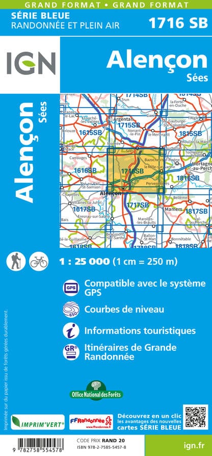 Carte de randonnée n° 1716 - Alençon, Sées | IGN - Série Bleue carte pliée IGN 