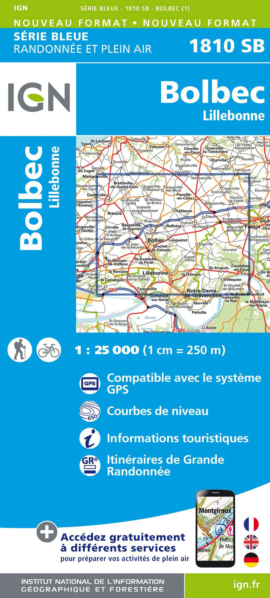 Carte de randonnée n° 1810 - Bolbec, Lillebonne | IGN - Série Bleue carte pliée IGN 