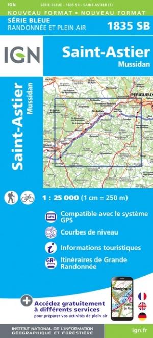 Carte de randonnée n° 1835 - Saint-Astier, Mussidan | IGN - Série Bleue carte pliée IGN 