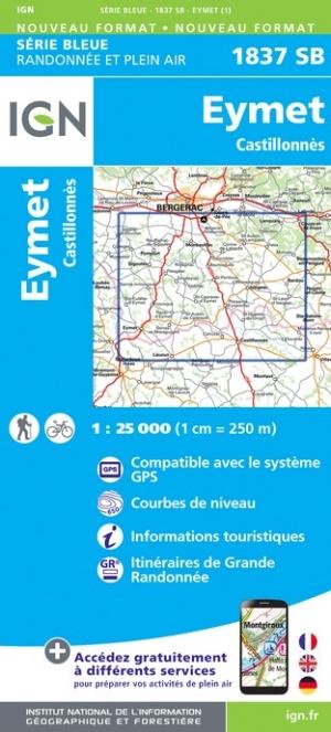 Carte de randonnée n° 1837 - Eymet, Castillonnès | IGN - Série Bleue carte pliée IGN 