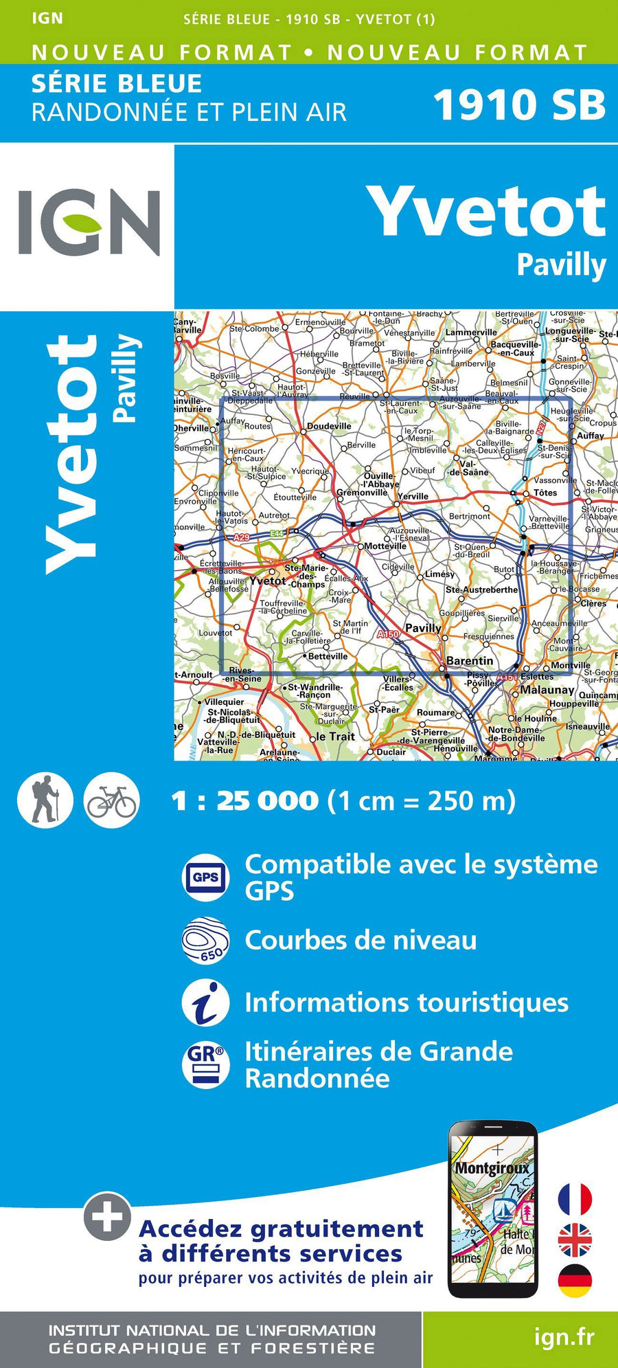 Carte de randonnée n° 1910 - Yvetot, Pavilly | IGN - Série Bleue carte pliée IGN 
