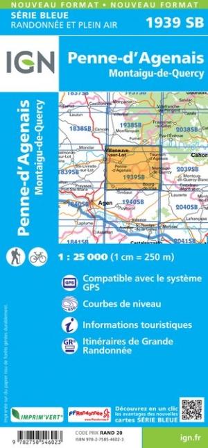 Carte de randonnée n° 1939 - Penne-d'Agenais, Montaigu-de-Quercy | IGN - Série Bleue carte pliée IGN 
