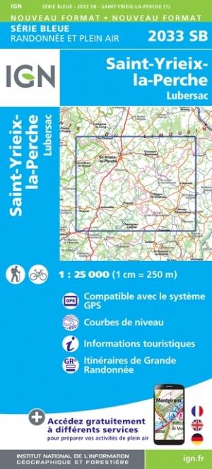 Carte de randonnée n° 2033 - St-Yrieix-la-Perche, Lubersac | IGN - Série Bleue carte pliée IGN 
