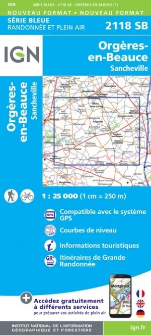 Carte de randonnée n° 2118 - Orgères-en-Beauce, Sancheville | IGN - Série Bleue carte pliée IGN 