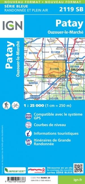 Carte de randonnée n° 2119 - Patay, Ouzouer-le-Marché | IGN - Série Bleue carte pliée IGN 