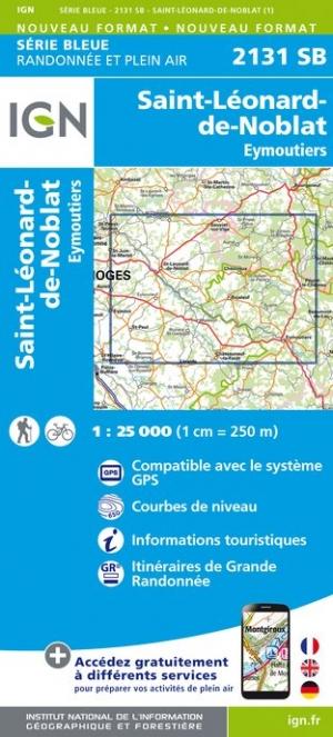 Carte de randonnée n° 2131 - Saint-Léonard-de-Noblat, Eymoutiers | IGN - Série Bleue carte pliée IGN 