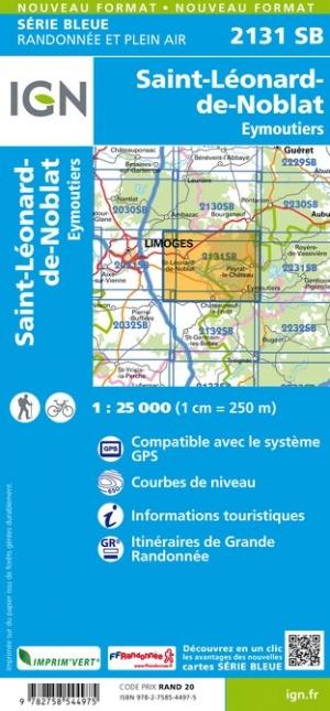 Carte de randonnée n° 2131 - Saint-Léonard-de-Noblat, Eymoutiers | IGN - Série Bleue carte pliée IGN 