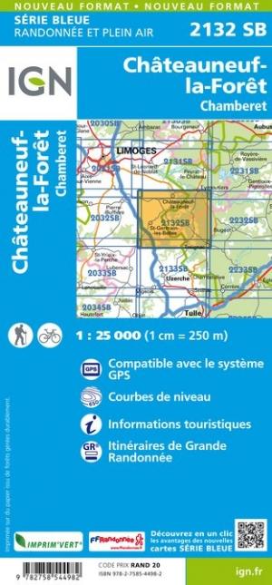 Carte de randonnée n° 2132 - Châteauneuf-la-Forêt, Chamberet | IGN - Série Bleue carte pliée IGN 