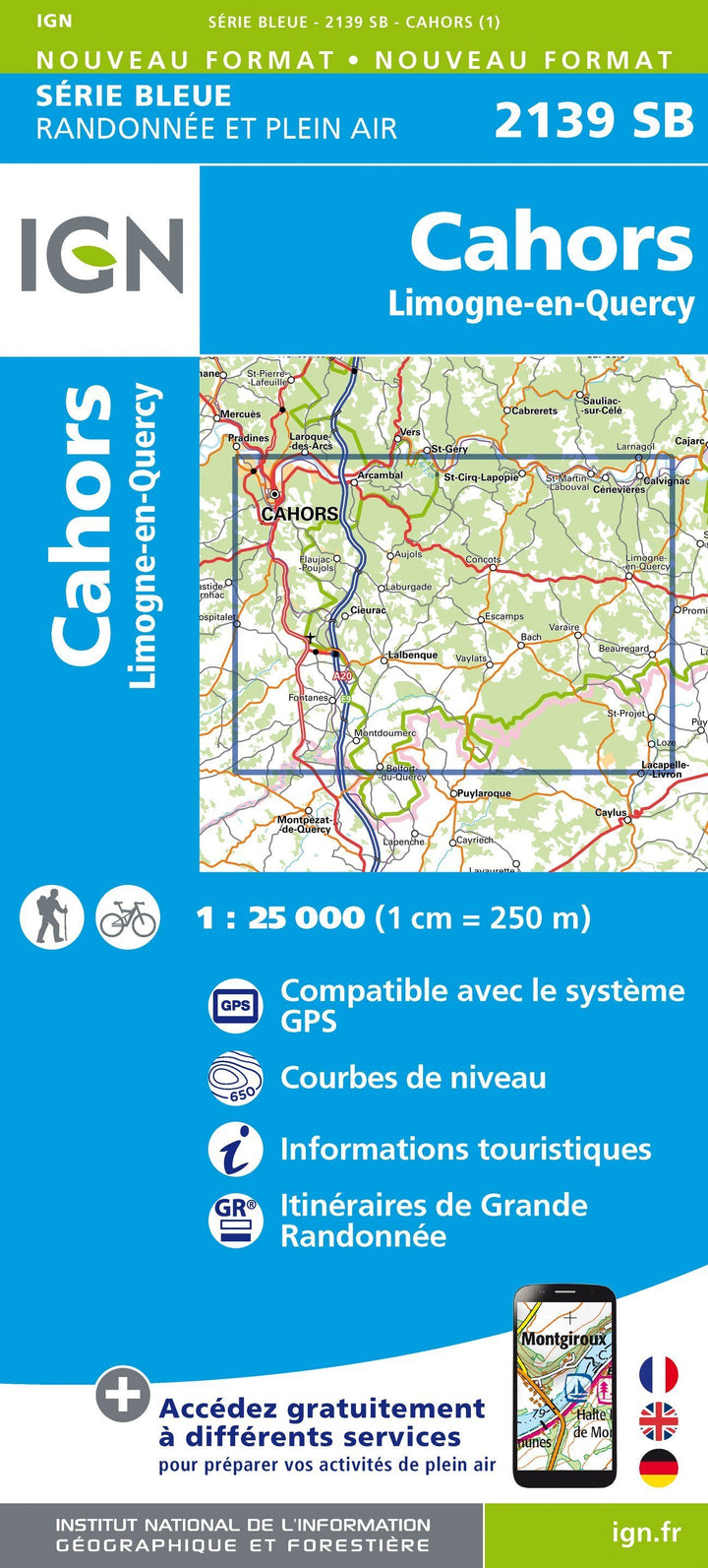 Carte de randonnée n° 2139 - Cahors, Limogne-en-Quercy | IGN - Série Bleue carte pliée IGN 