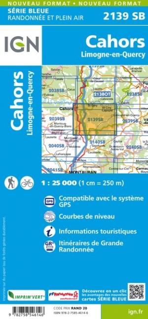 Carte de randonnée n° 2139 - Cahors, Limogne-en-Quercy | IGN - Série Bleue carte pliée IGN 