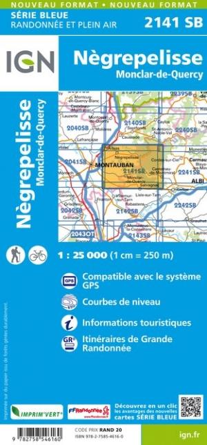 Carte de randonnée n° 2141 - Nègrepelisse, Montclar-de-Quercy | IGN - Série Bleue carte pliée IGN 