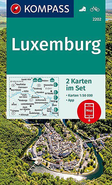 Carte de randonnée n° 2202 - Luxemburg 2-Set | Kompass carte pliée Kompass 