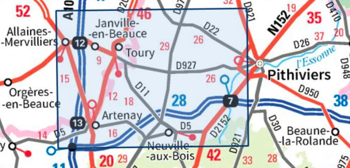 Carte de randonnée n° 2218 - Neuville-aux-Bois, Artenay | IGN - Série Bleue carte pliée IGN 