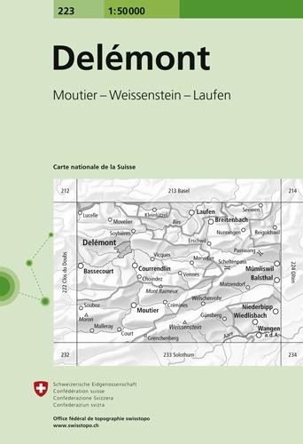 Carte de randonnée n° 223 - Delémont (Suisse) | Swisstopo - 1/50 000 carte pliée Swisstopo 
