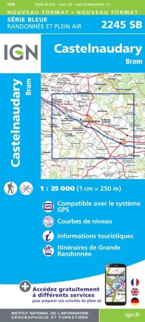 Carte de randonnée n° 2245 - Castelnaudary, Bram | IGN - Série Bleue carte pliée IGN 