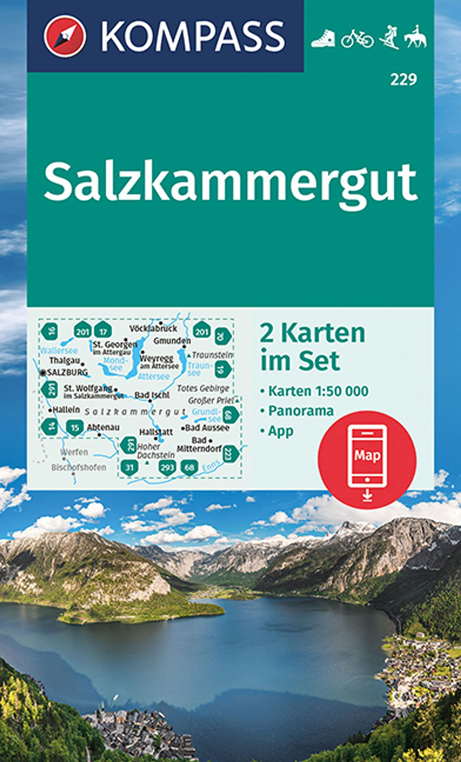 Carte de randonnée n° 229 - Salzkammergut +APP (Autriche) | Kompass carte pliée Kompass 