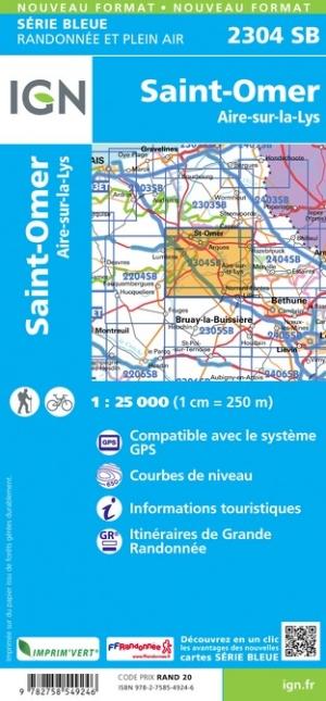 Carte de randonnée n° 2304 - Saint-Omer, Aire-sur-la-Lys | IGN - Série Bleue carte pliée IGN 
