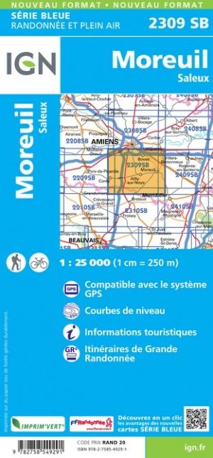 Carte de randonnée n° 2309 - Moreuil, Saleux | IGN - Série Bleue carte pliée IGN 