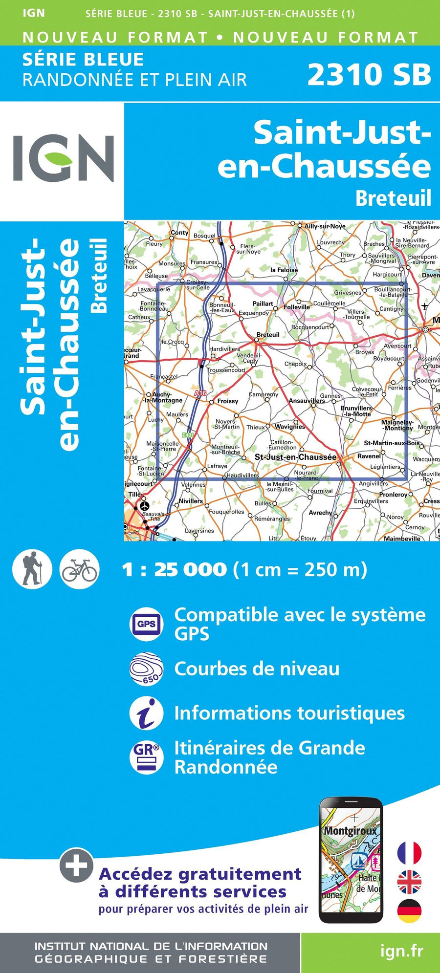 Carte de randonnée n° 2310 - Saint-Just-en-Chaussée, Breteuil | IGN - Série Bleue carte pliée IGN 
