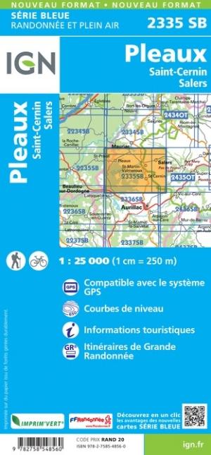 Carte de randonnée n° 2335 - Pleaux, Saint-Cernin, Salers | IGN - Série Bleue carte pliée IGN 