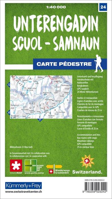 Carte de randonnée n° 24 - Unterengadin, Scuol, Samnaun (Suisse) | Kümmerly & Frey-1/40 000 carte pliée Kümmerly & Frey 