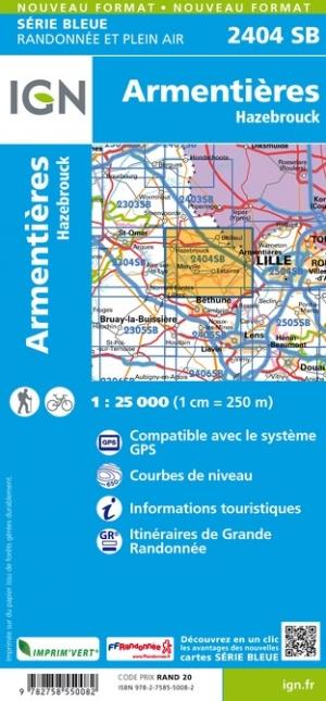 Carte de randonnée n° 2404 - Armentières, Hazebrouck | IGN - Série Bleue carte pliée IGN 
