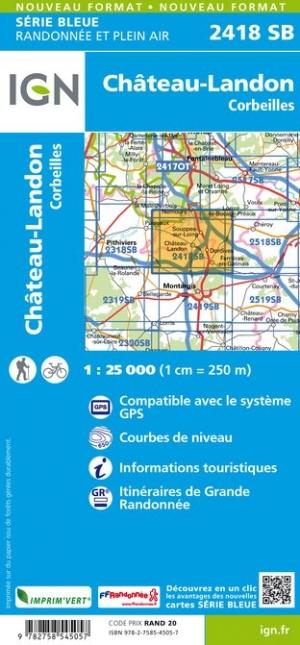 Carte de randonnée n° 2418 - Château-Landon, Corbeilles | IGN - Série Bleue carte pliée IGN 