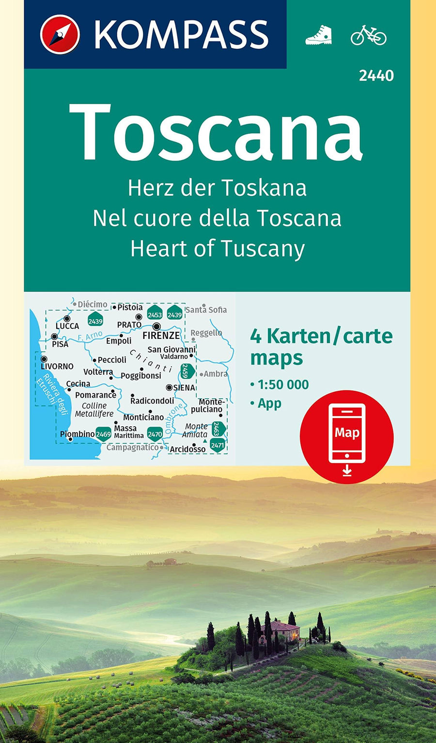 Kompass - Carte de randonnées - n°2458 - Firenze, Siena, Chianti