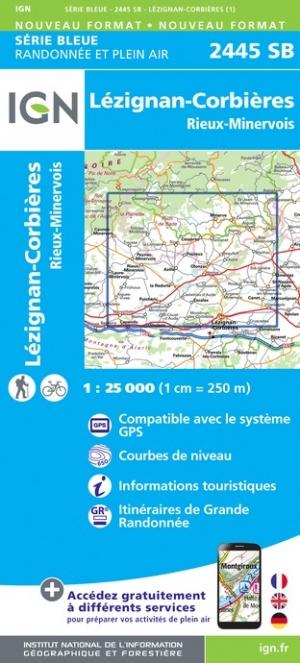 Hiking map # 2445 - Lézignan - Corbières, Rieux - Minervois | IGN - Bl ...