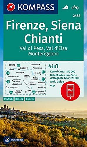 Carte de randonnée n° 2458 - Florence, Sienne & Chianti + Guide (Toscane, Italie) | Kompass carte pliée Kompass 