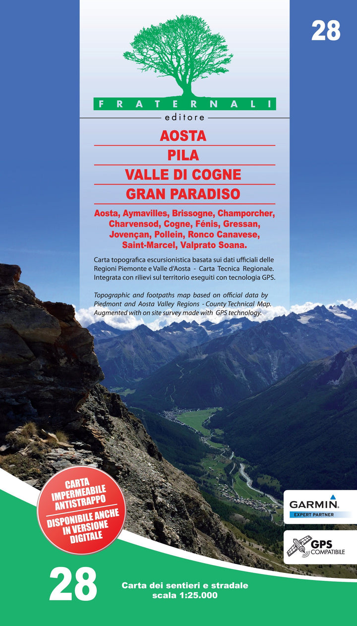 Carte de randonnée n° 25-28 - Aosta, Pila, Valle di Cogne, Gran Paradiso | Fraternali - 1/25 000 carte pliée Fraternali 