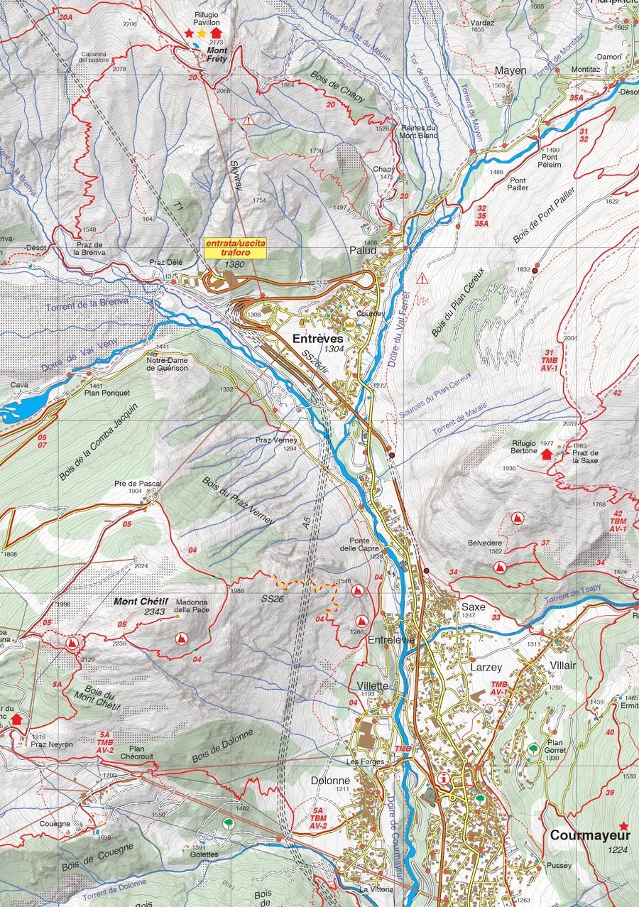 Carte de randonnée n° 25-29 - Monte Bianco, Courmayeur, Chamonix, La Thuile | Fraternali - 1/25 000 carte pliée Fraternali 