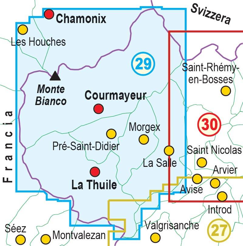 Carte de randonnée n° 25-29 - Monte Bianco, Courmayeur, Chamonix, La Thuile | Fraternali - 1/25 000 carte pliée Fraternali 