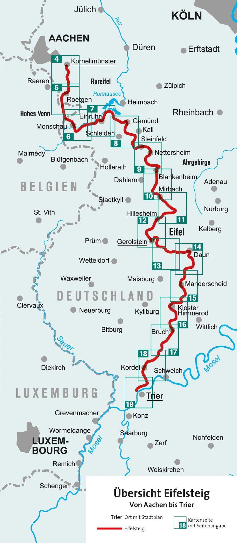 Carte de randonnée n° 2502 - Eifelsteig (Allemagne) | Kompass carte pliée Kompass 