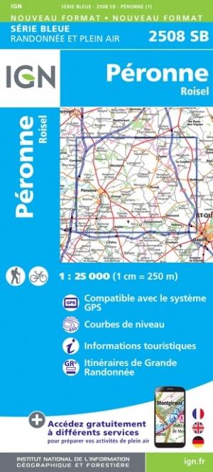 Carte de randonnée n° 2508 - Péronne, Roisel | IGN - Série Bleue carte pliée IGN 