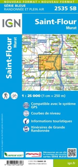 Carte de randonnée n° 2535 - Saint-Flour, Murat | IGN - Série Bleue carte pliée IGN 