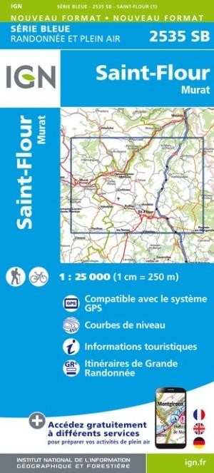 Carte de randonnée n° 2535 - Saint-Flour, Murat - VERSION MURALE ET PLASTIFIEE | IGN - Série Bleue carte murale grand tube IGN 