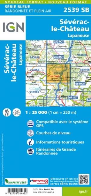 Carte de randonnée n° 2539 - Sévérac-le-Château, Lapanouse | IGN - Série Bleue carte pliée IGN 