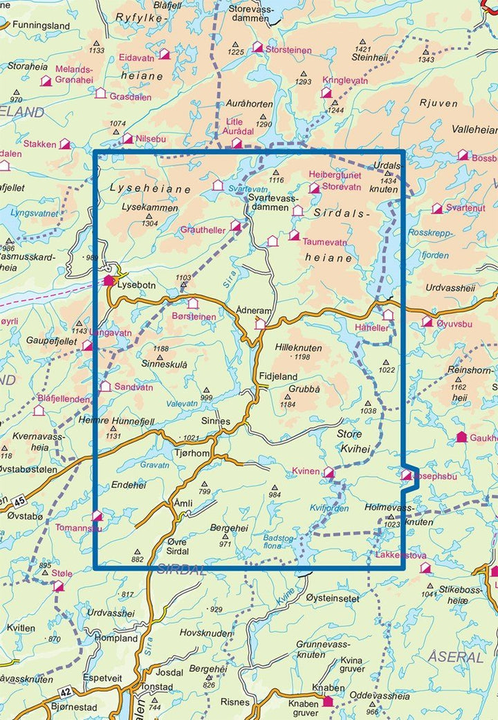 Carte de randonnée n° 2543 - Sirdalsheiane (Norvège) | Nordeca - Turkart 1/50 000 carte pliée Nordeca 