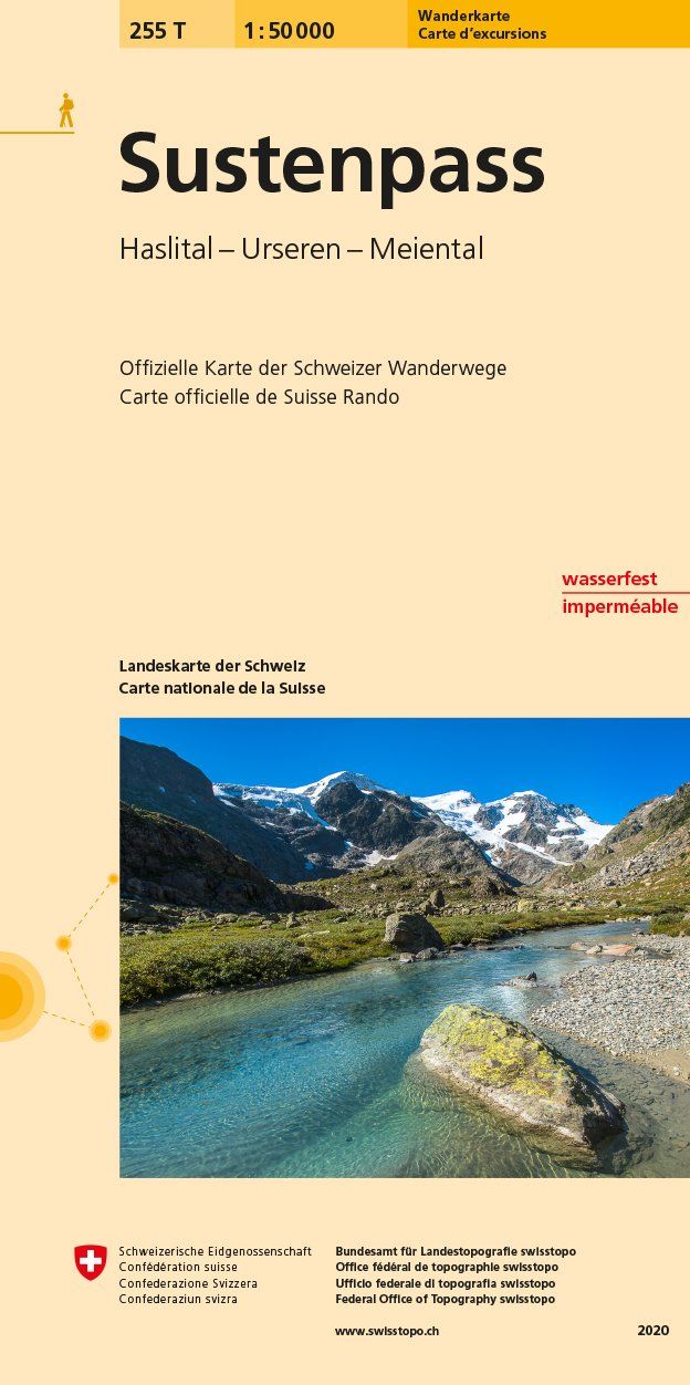 Carte de randonnée n° 255T - Sustenpass (Suisse) | Swisstopo - Excursions au 1/50 000 carte pliée Swisstopo 