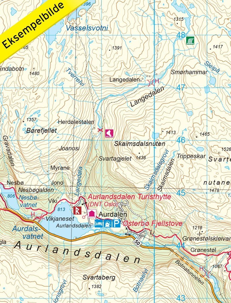 Carte de randonnée n° 2565 - Aurlandsdalen (Norvège) | Nordeca - Turkart 1/50 000 carte pliée Nordeca 