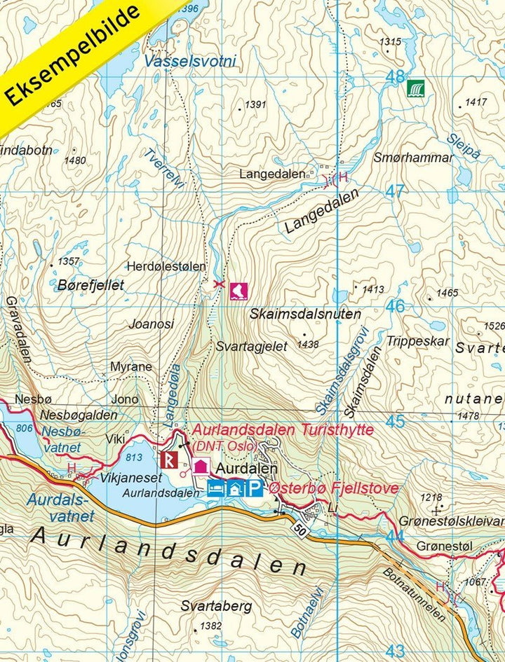 Carte de randonnée n° 2565 - Aurlandsdalen (Norvège) | Nordeca - Turkart 1/50 000 carte pliée Nordeca 