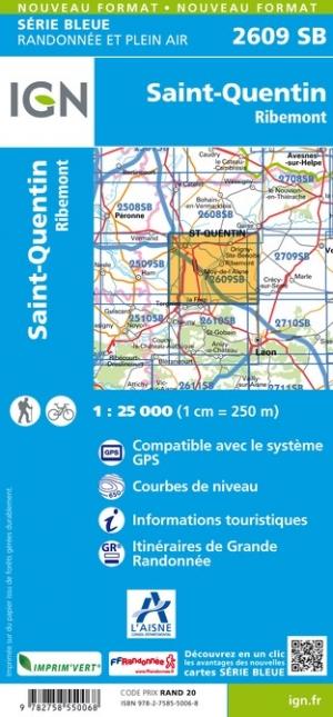 Carte de randonnée n° 2609 - Saint-Quentin, Ribemont | IGN - Série Bleue carte pliée IGN 