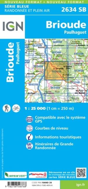 Carte de randonnée n° 2634 - Brioude, Paulhaguet | IGN - Série Bleue carte pliée IGN 