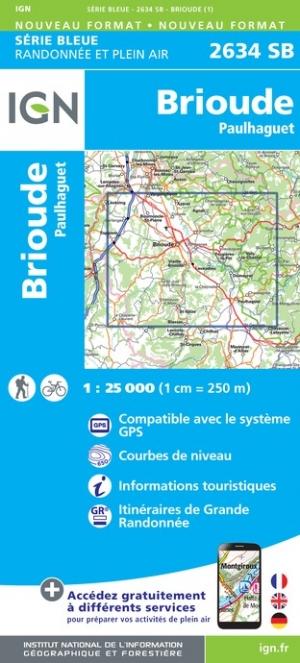 Carte de randonnée n° 2634 - Brioude, Paulhaguet | IGN - Série Bleue carte pliée IGN 