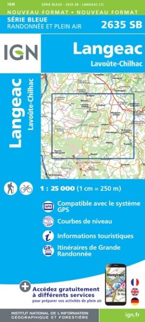 Carte de randonnée n° 2635 - Langeac, Lavoûte-Chilhac | IGN - Série Bleue carte pliée IGN 
