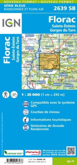 Carte de randonnée n° 2639 - Florac, Sainte-Enimie, Gorges du Tarn | IGN - Série Bleue carte pliée IGN 